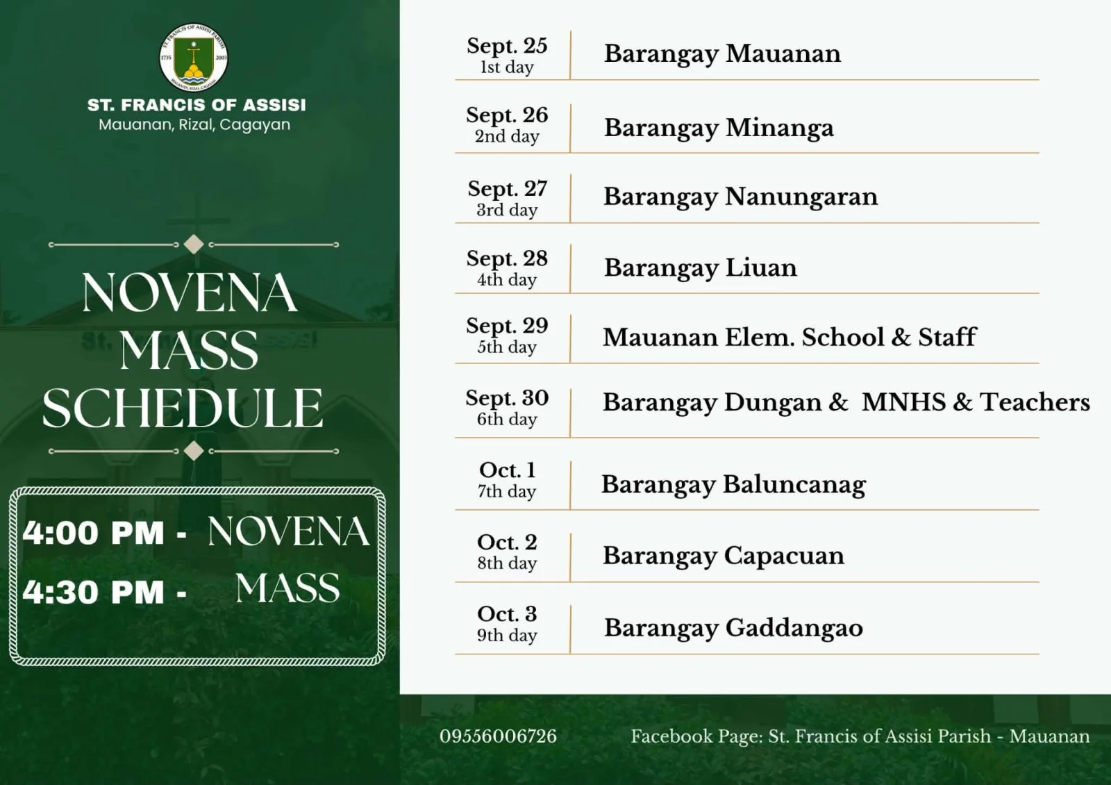 Novena Mass Schedule