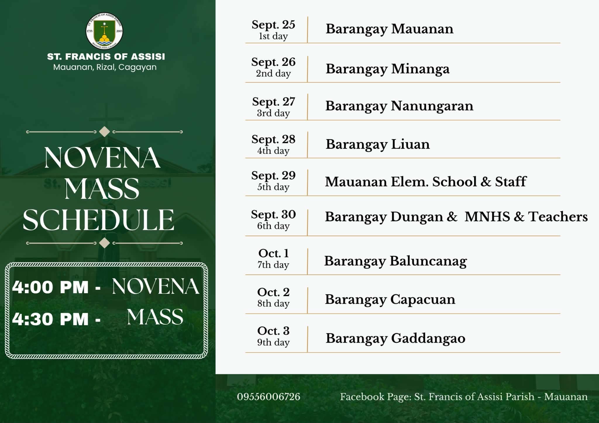 Novena Mass Schedule