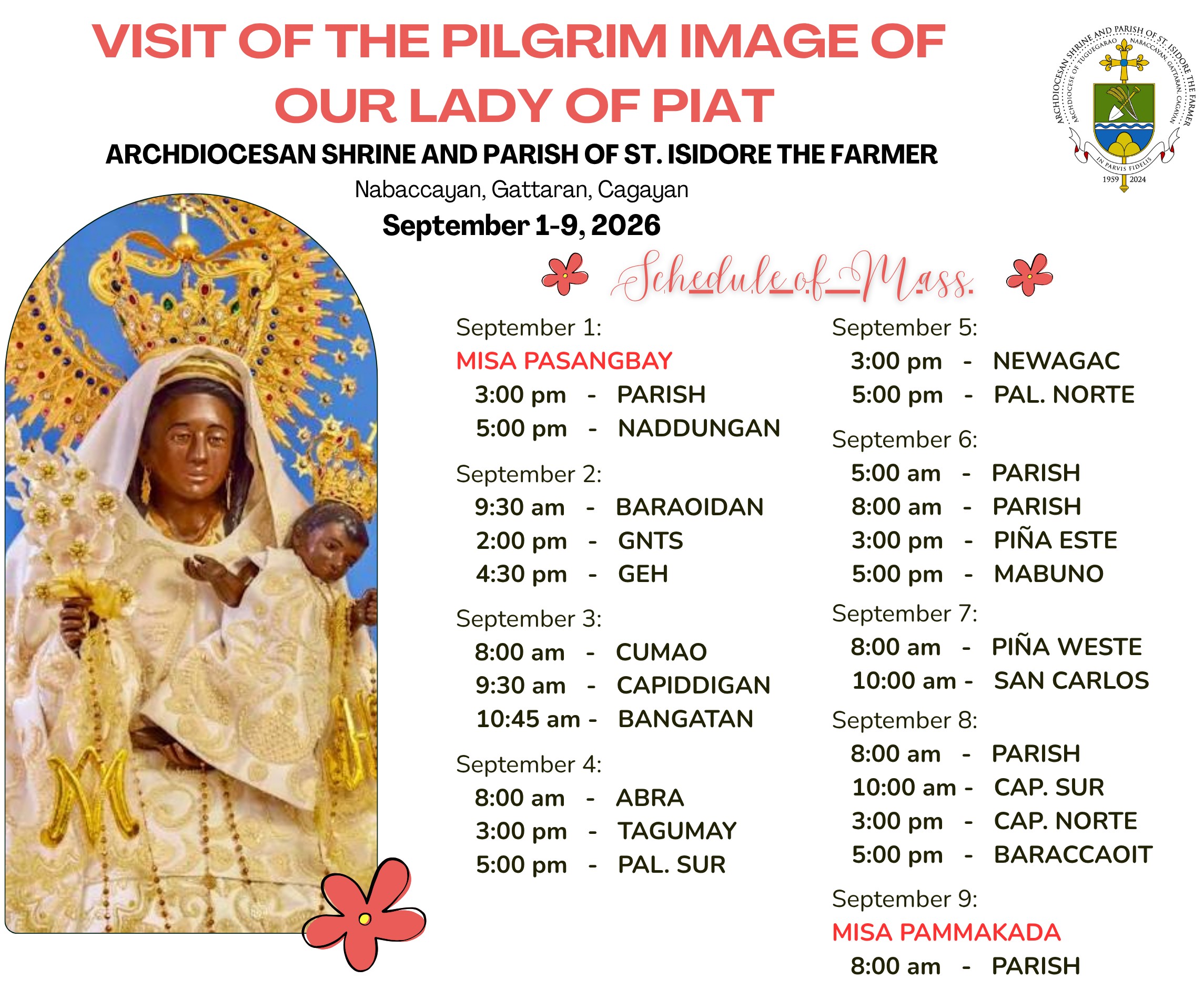 VISIT OF THE PILGRIM IMAGE OF OUR LADY OF PIAT image 1